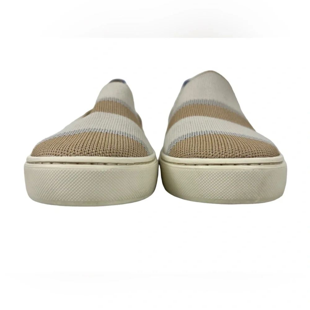 Rothys Womens 8.5 Shoes Birch Stripe Slip On Sneakers Knit Beige Casual Fashion